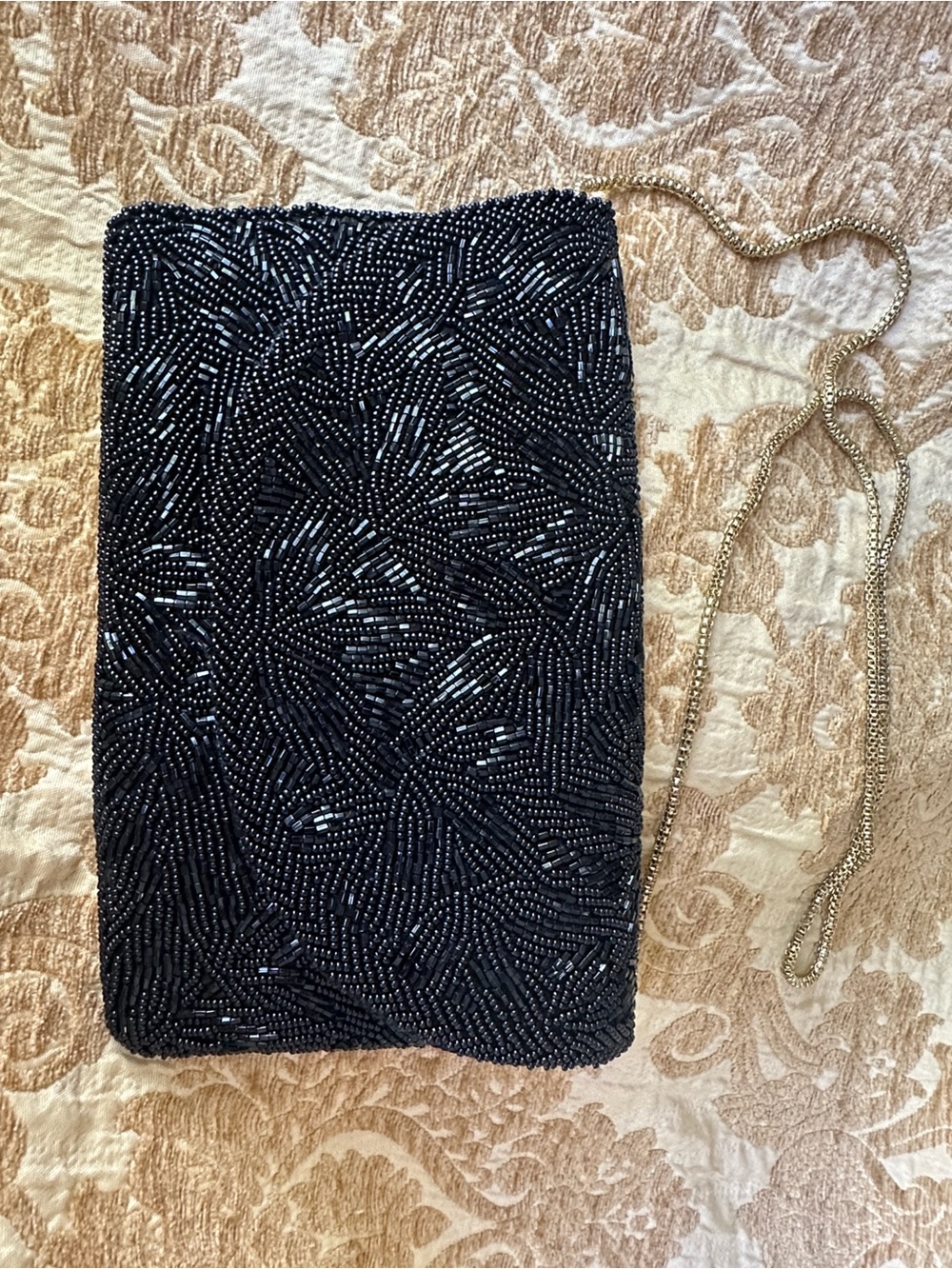 Walborg Black Beaded Clutch with Gold Chain